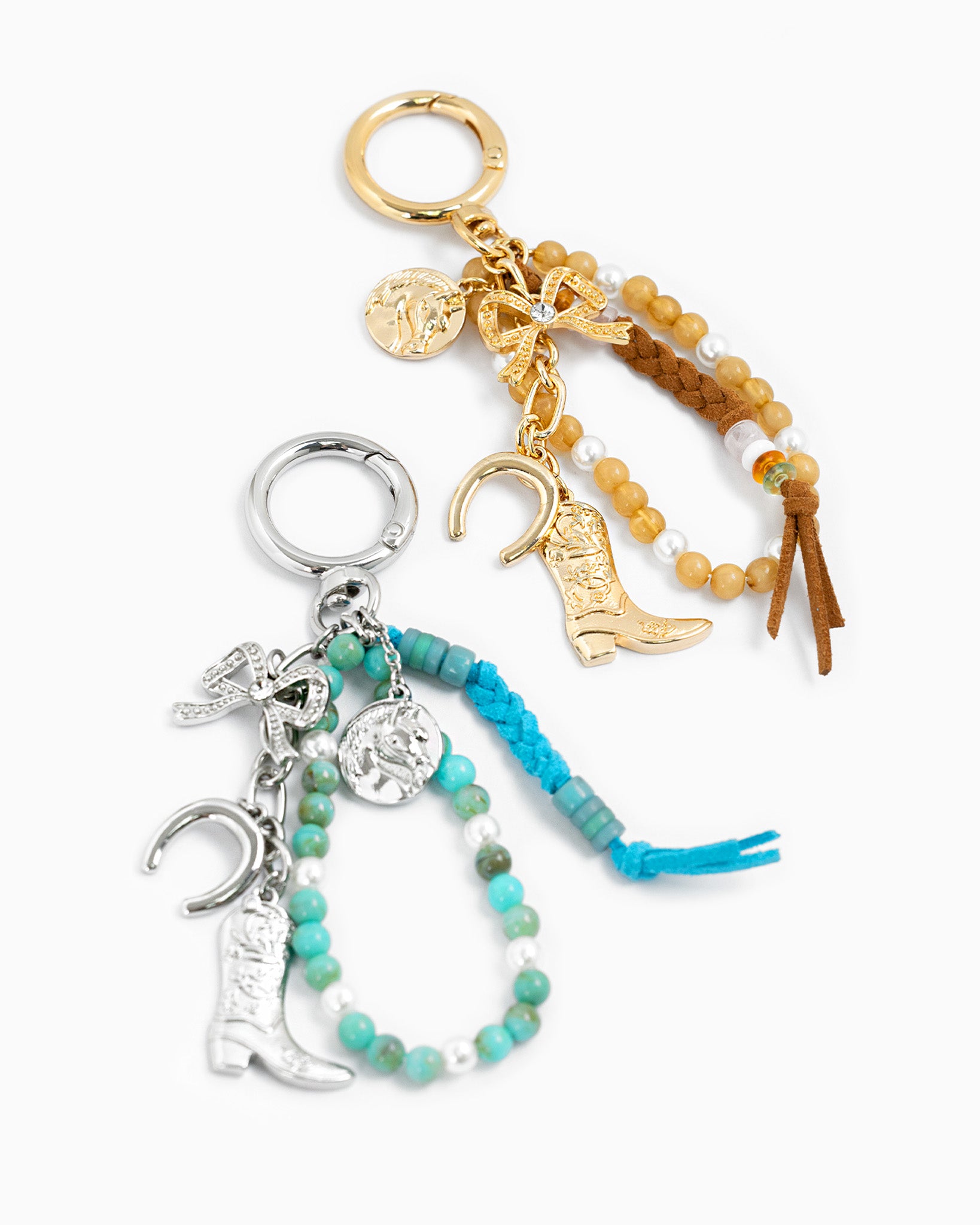 Western Turquoise Bow Bead Rope Bag Charm